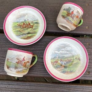 2 Sets of Vintage Spode Copeland England The Hunt Tea Cups and Saucers 1 2 3 6